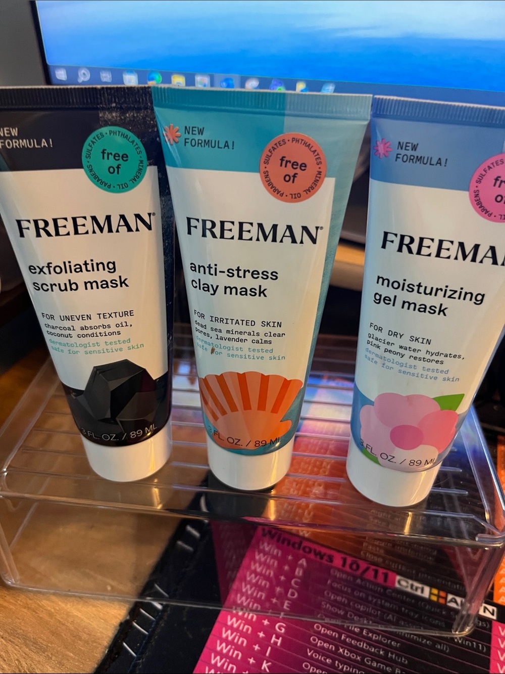Freeman Face Masks-Moisturizing Gel, Anti-Stress Clay and Exfoliating Scrub